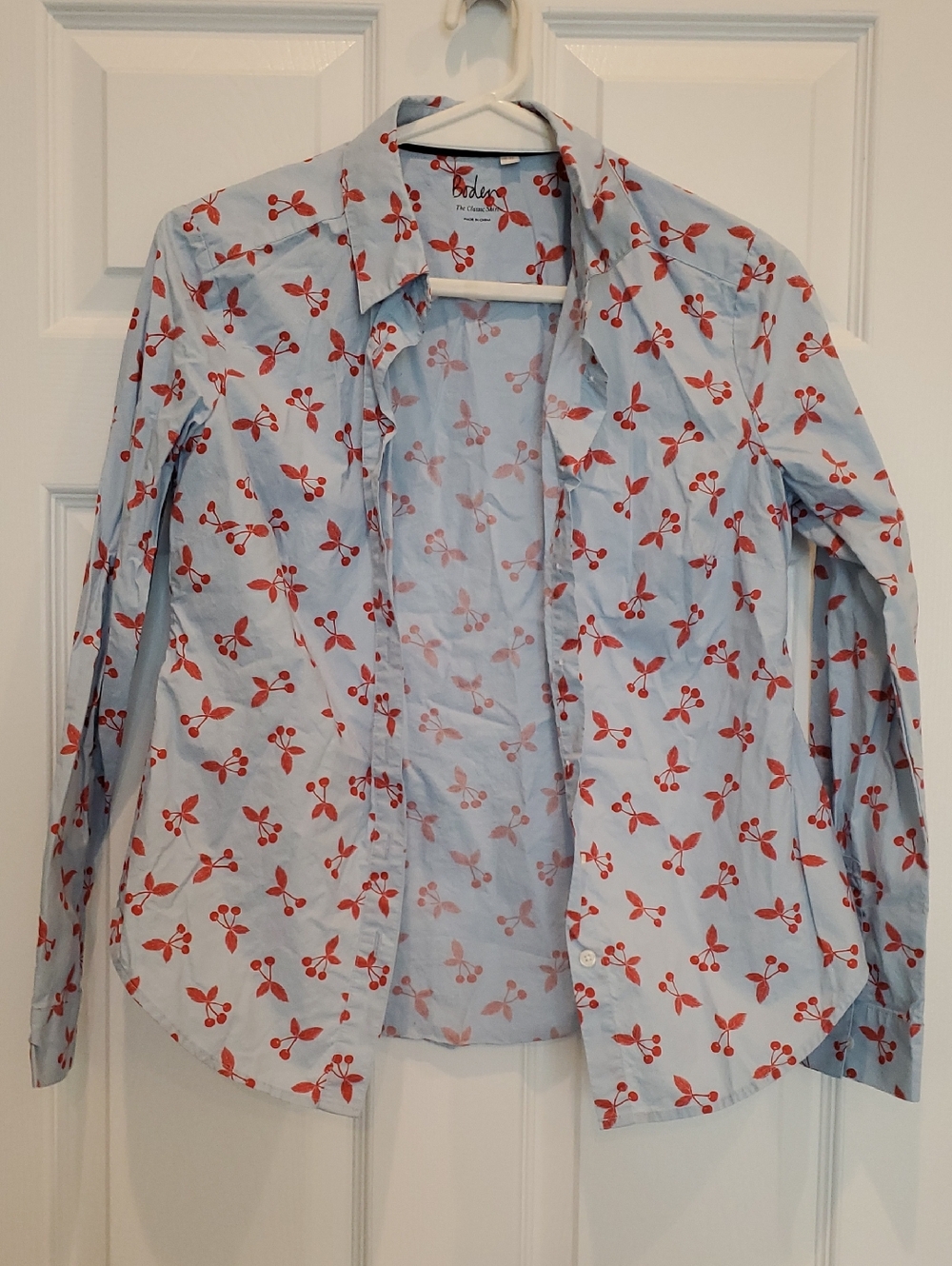 Boden Light Blue Shirt with Red Cherry Print Button-Down